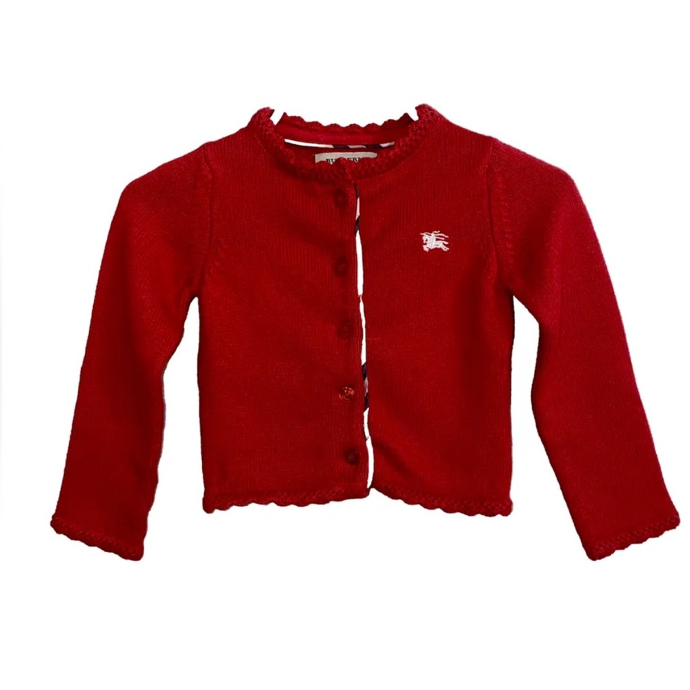 Authentic BURBERRY red cardigan 9 mo plaid elbow patches